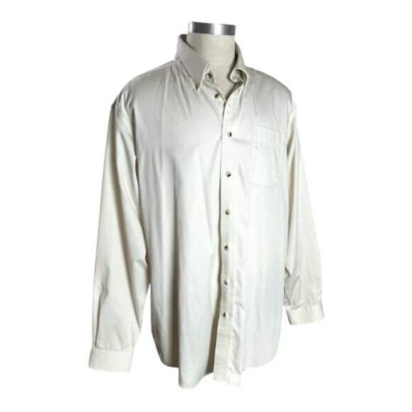LL BEAN Shirt Men XL TALL Wrinkle Resistant Ivory Beige Oxford Button Down - Picture 1 of 6